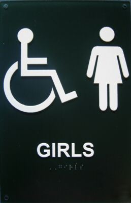 Ada restroom girls sign braille green 8X12