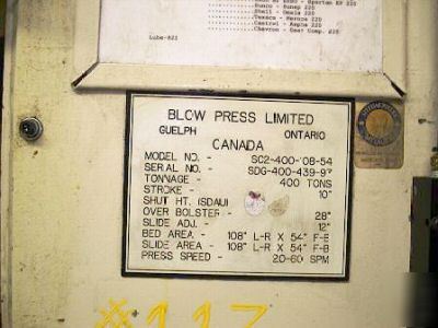 Blow stamping press w servo feed '97 ssdc, 400 ton
