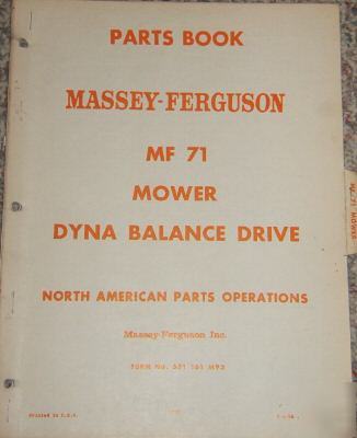 Massey ferguson mf 71 dyna balance mower parts book