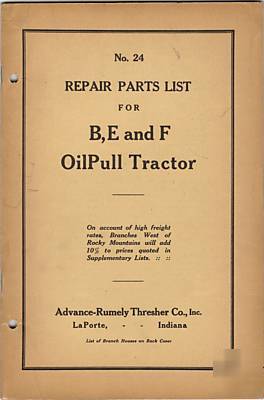 Parts list rumely type y 30-50 oil pull tractor
