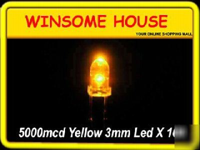 Super bright 5000MCD yellow 3MM led x 100PCS