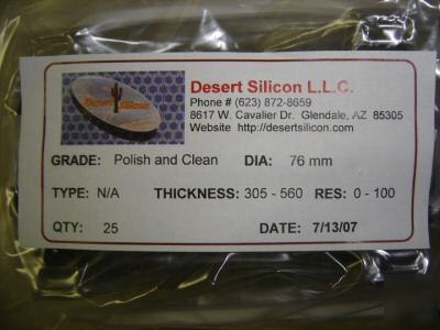New cassette of 25 3 inch silicon test wafers 