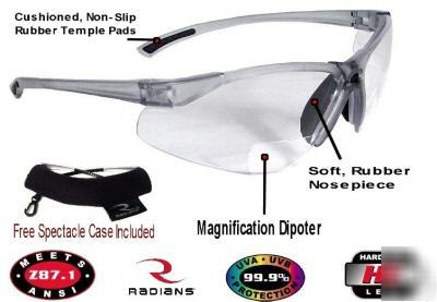 Radians C2 clear bifocal 1.5 lens safety glasses w/case