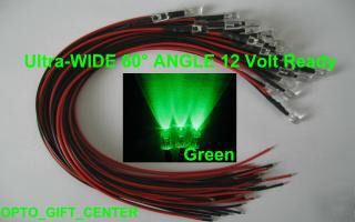 New 20PCS 12V wired 5MM green led wide viewing f/ship
