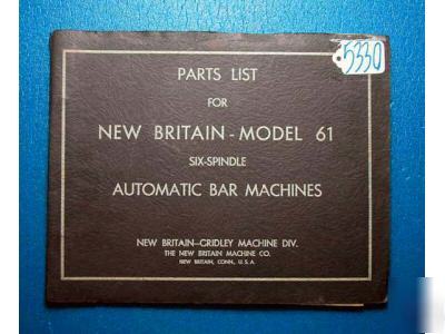 New britian parts list model 61 six-spindle auto bar