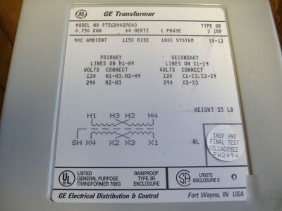 Ge 9T51B0029G3 .750KVA noise insolation transformer