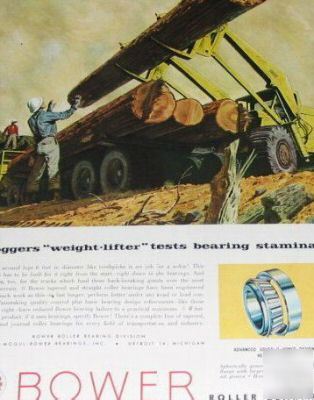 Logging trucks-machines forestry art bower -1957 ad