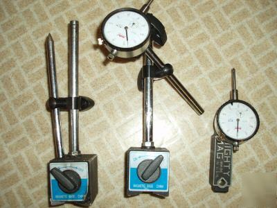 Standard magnetic base and mighty mag two dial calipers