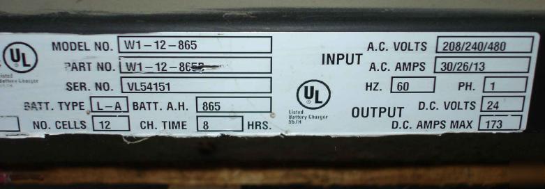 Exide W1-12-865 workhog 24V forklift battery charger 