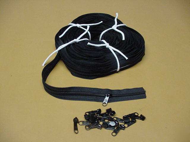 60' black ykk coil # 5 zipper chain & 18 pulls 20 yds 