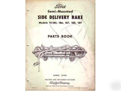 Ford side rake 14-185 186 187 188 189 parts manual '58