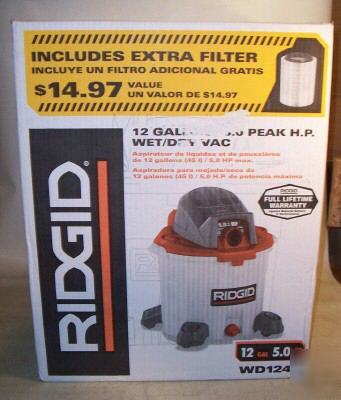 Ridgid 12 gallon wet/dry vacuum w/extra filter (5.0H.p