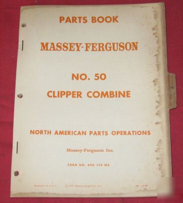 Massey-ferguson no.50 clipper combine parts catalog 