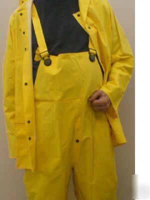 Hooded yellow rain suit with bib overall size 2X