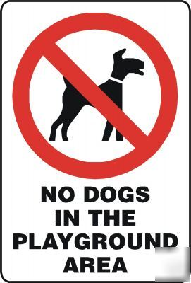 Large metal safety sign no dogs in the playground 1436