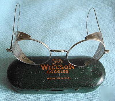 Vintage willson safety goggles with metal case