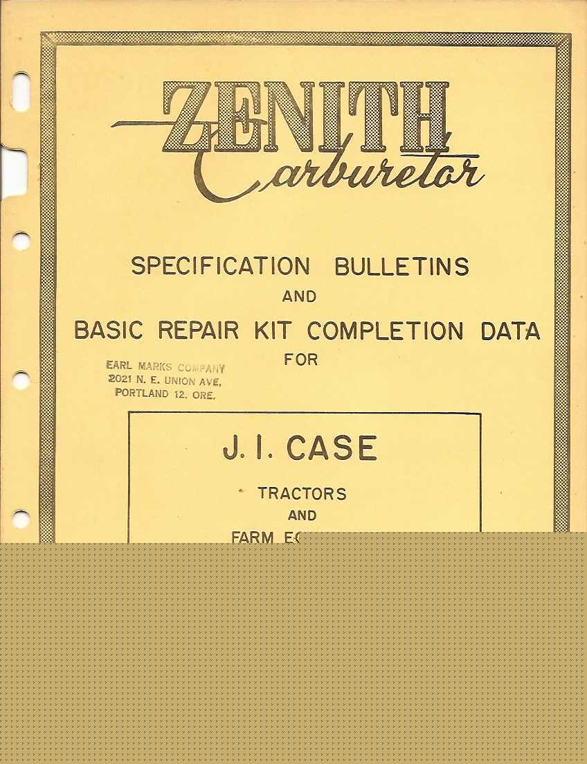 1935-1949 j. i. case tractors zenith carburetor manual