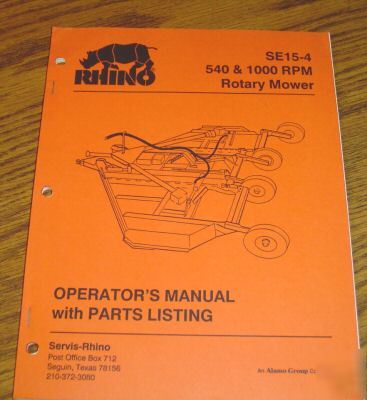 Rhino SE15-4 mower parts catalog operator's manual