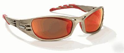 Ao safety fuel red mirror lens safety glasses with bag