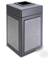 38 gl. stonetec square waste receptacle gray w/ ashtone
