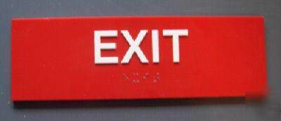 Ada exit sign braille red with white letters 3