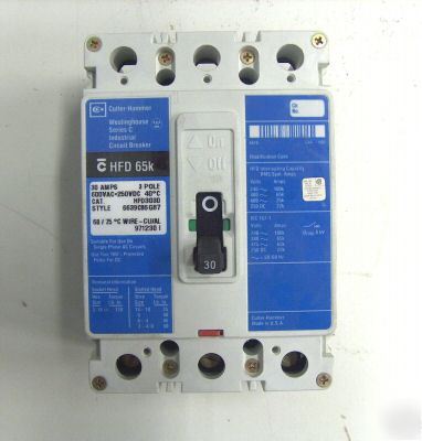 Cutler-hammer circuit breaker HFD3030 30A 3P hfd 65K 