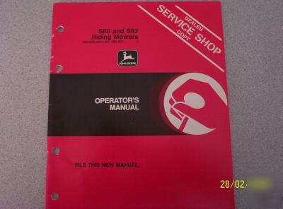 John deere model S80 & S82 riding mower ops manual