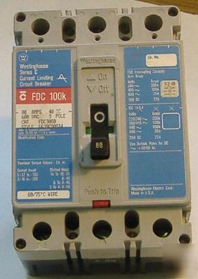 Westinghouse circuit breaker fdc 100K 80A 3 pole 3 ph