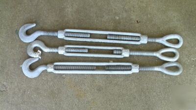 Lot of three galvanized steel hook & eye turnbuckles