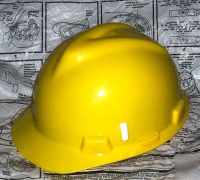 New msa v-gard hard hat w/unipro suspension &chin strap 