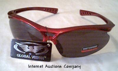 Competitor burgundy safety glasses global vision smoked