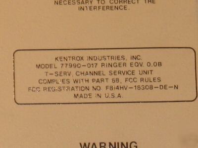 Kentrox industries inc. t-service, channel service unit