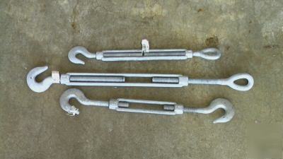 Lot of three galvanized steel hook & eye turnbuckles