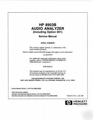  hp 8903B audio analyzer op/cal/service manual cd