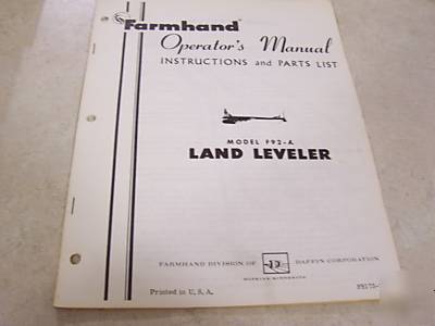Farmhand land leveler model F92-a operator's manual