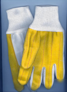 Work gloves cotton back gold fleece palm large 12 pairs