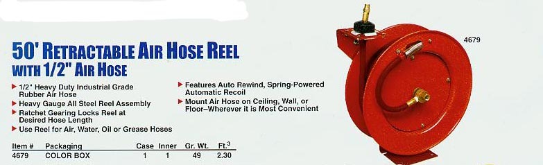 50' retractable air hose reel 1/2