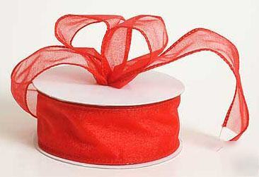 7/8 inch 10 yd red organza ribbon w/ wire edge wedding