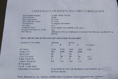 Guar passes self test rod-l M150AC hipot hi-pot tester