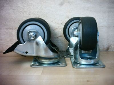 Set of 4 rubber swivel brake & fixed castors 75MM 