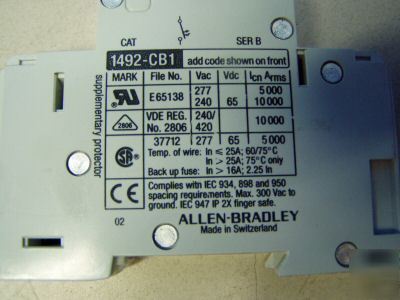 Allen bradley 1P 25A circuit breaker m/n: 1492-CB1 G250