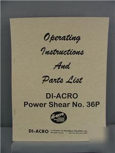 Di-acro no. 36P power shear inst. & parts manual