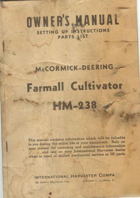Mccormick farmall h,m,md tractor cultivator manual