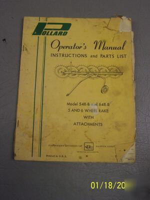 Pollard 5 6 wheel rake operator's manual parts list 