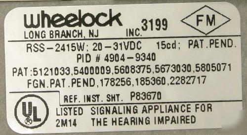 Wheelock rss-2415W fire alarm 15CD strobe