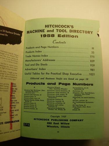 1958 hitchcock's machine and tool directory book