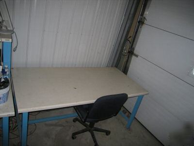 Blue & white work stations 6 & 5 feet long 28 1/4 tall