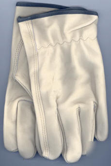 Grainger cowhide drivers glove cream w/green hem 12PR