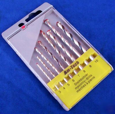 New 8PC masonary drill bit set in case - 3-10MM sizes - 