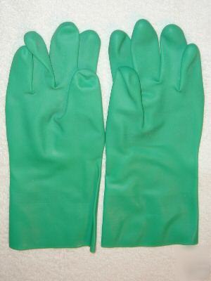 Industrial, cleaning, green latex rubber gloves, medium